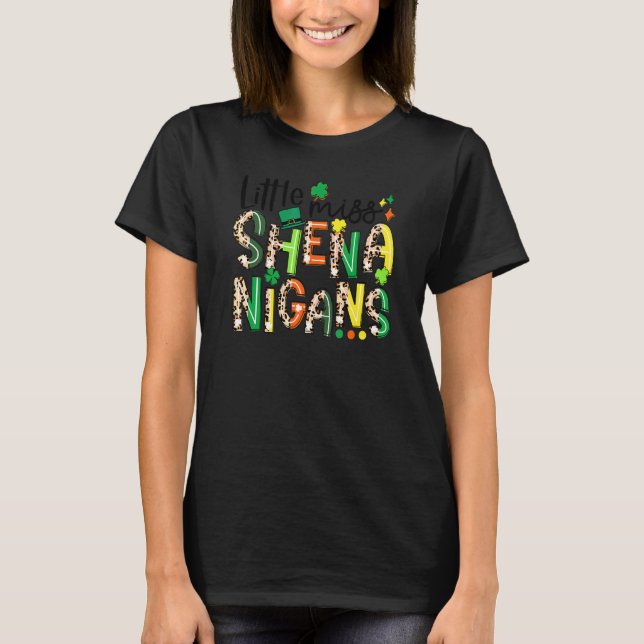 T-shirt Little Miss Shenanigans Leopard Shamrock St Patron (Devant)