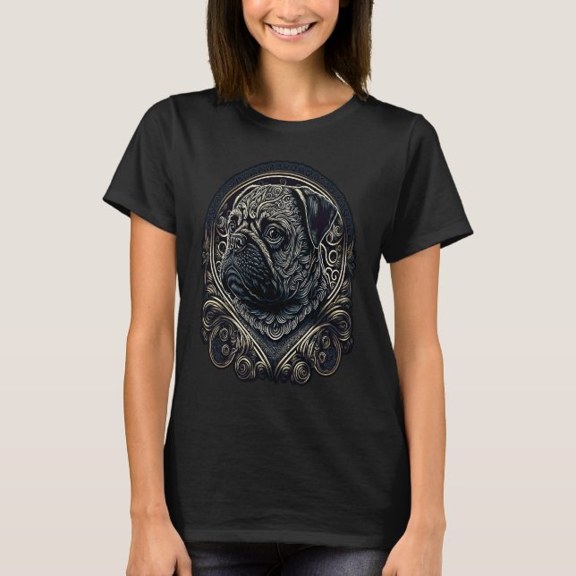 T-shirt Little Pug with Ornaments  1 (Devant)