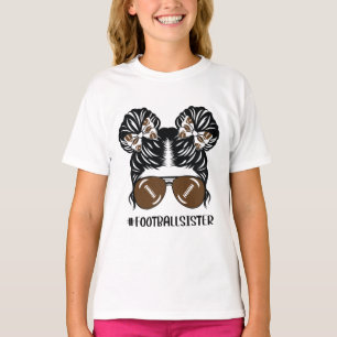 T-shirt Little Sister Football Messy Bun Lunettes de solei