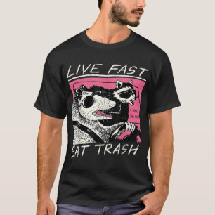 T-shirt Live Fast Eat Trash Funky Retro Raccoon Opossum