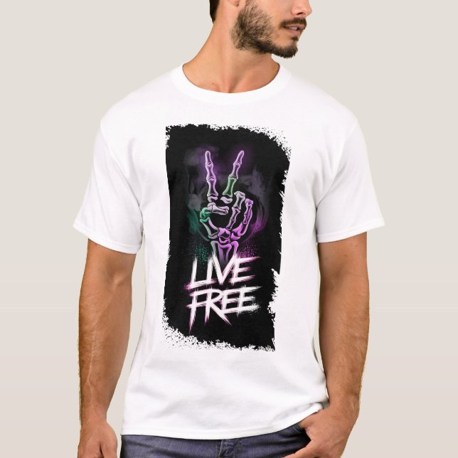 T-shirt "Live Free Neon Skeleton Hand Design" (Devant)