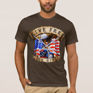 T-shirt Live Free or Die, Motorcycle Patriot, Eagle,