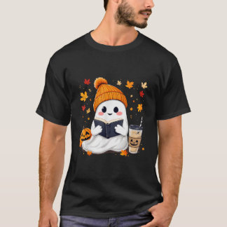 T-shirt Livre de lecture de fantômes avec feuilles d'autom