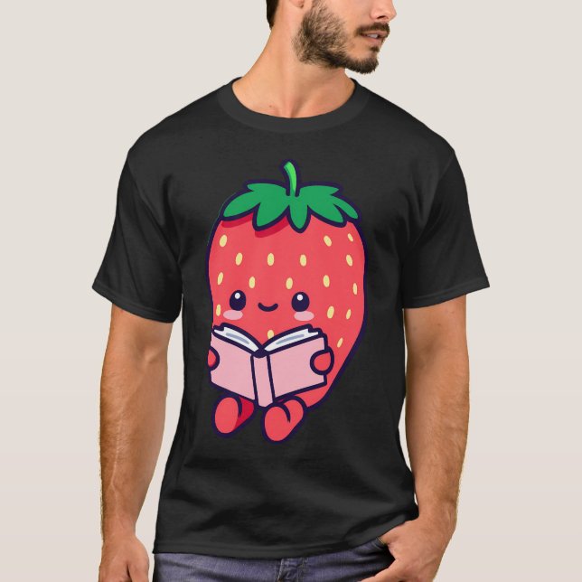 T-shirt Livre de lecture mignonne fraise (Devant)