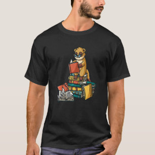 T-shirt Livre Meerkat Assis Sur Pile De Livres Livre Worm