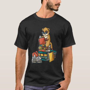 T-shirt Livre Meerkat Assis Sur Pile De Livres Livre Worm