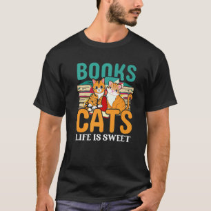 T-shirt Livres Cats Life is Sweet Reading
