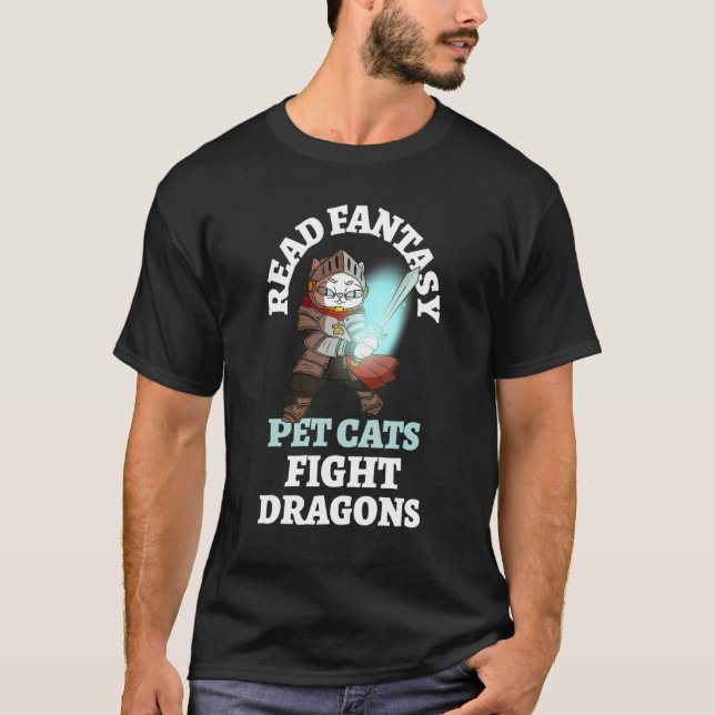 T-shirt Livres Chats Dragons Funny Chevalier Bookish Imagi (Devant)