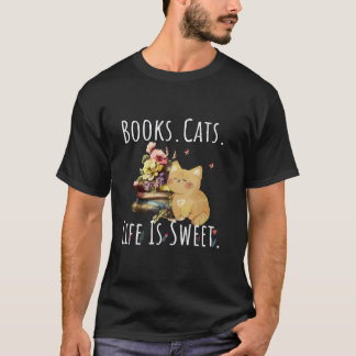 T-shirt Livres Chats La Vie Est Douce Chat Amoureux De Liv