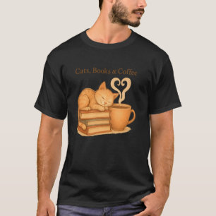 T-shirt Livres de chats et café Cœur Cozy Amateur de chat