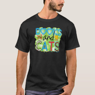 T-shirt Livres Et Chats Graphique Patchwork Chat