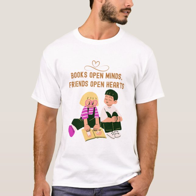 T-shirt Livres Open Minds, Amis Open Hearts (Devant)