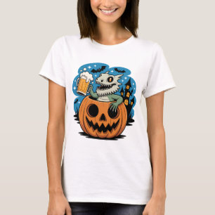 T-shirt Lizard de squelette en Citrouille avec Mug de bièr