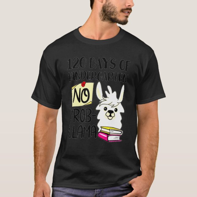 T-shirt Llama & Alpaca Lovers 120 Days of Kindergarten No  (Devant)