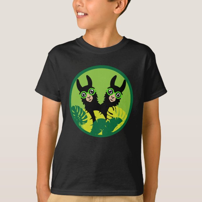 T-shirt Llama Alpaca Twin Boy Brothers (Devant)