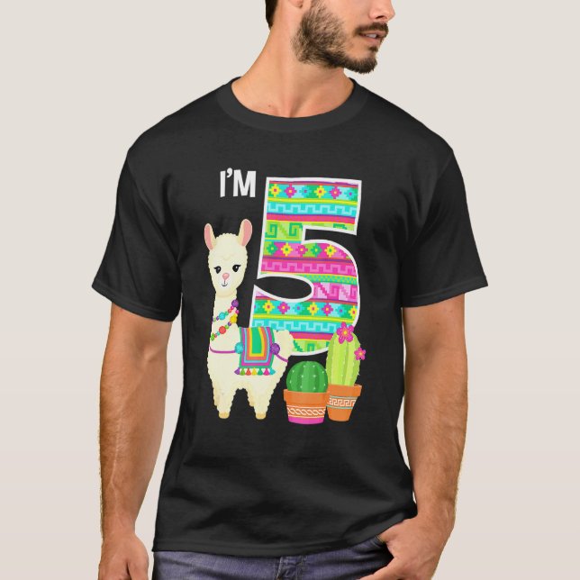 T-shirt Llama Anniversaire I'm 5 Agritourisme Llama Thème  (Devant)