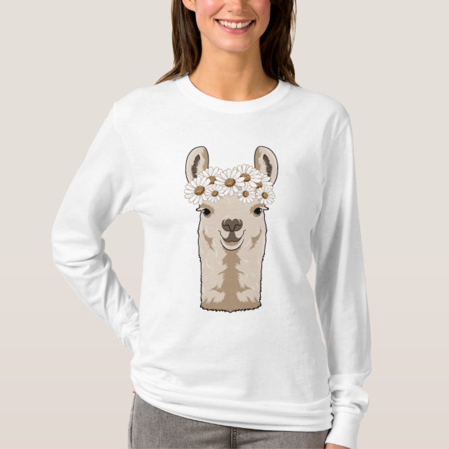 T-shirt Llama aux fleurs blanches (Devant)