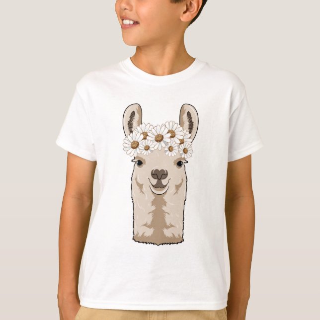 T-shirt Llama aux fleurs blanches (Devant)