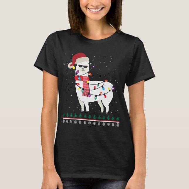 T-shirt Llama avec verre solaire et Noël du Père Noël (Devant)