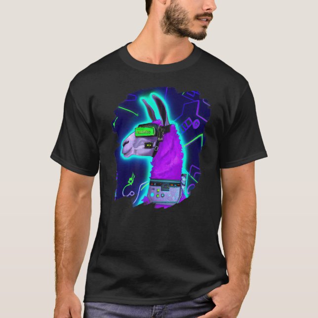T-shirt Llama Cyborg Robot Llama Cool Artistic Retro Alpac (Devant)