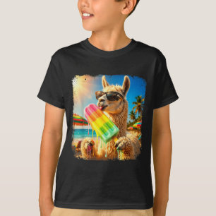 T-shirt Llama drôle mangeant une sucette glacée d'été plag