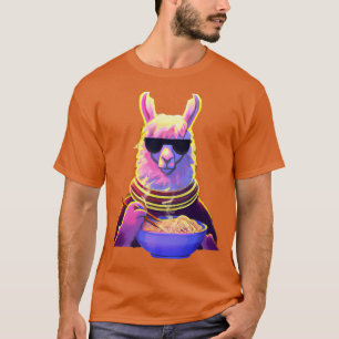 T-shirt Llama Eating Ramen Noodles Cool Anime Llama Foodi