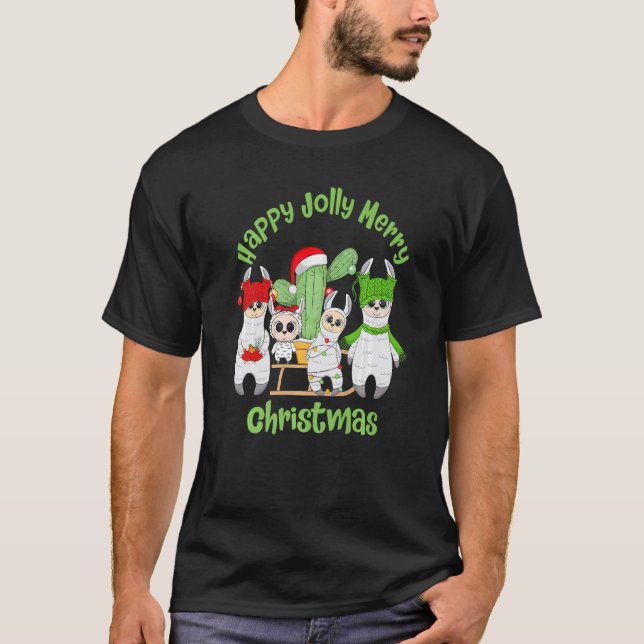 T-shirt Llama Family Men Women and Kids Cute Christmas (Devant)