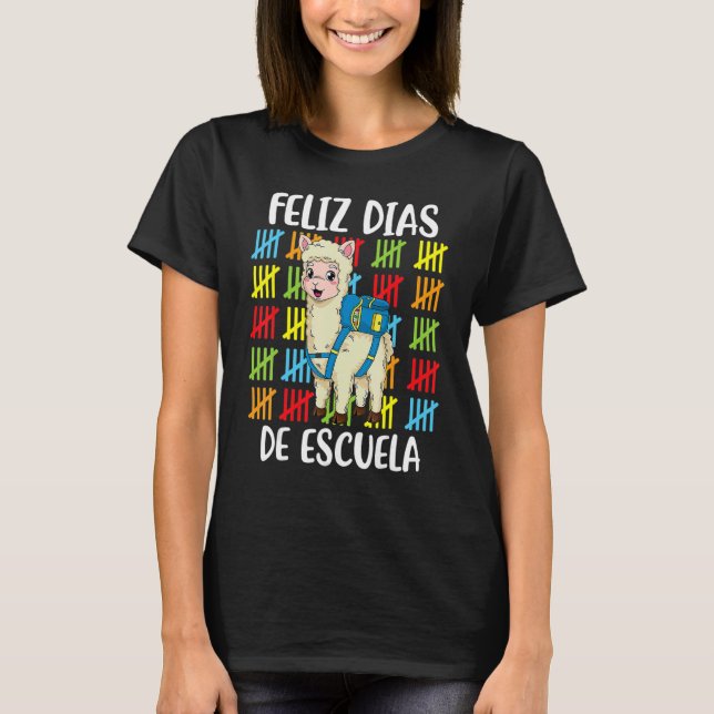 T-shirt Llama Feliz 100 dias de escuela 100 jours d'école (Devant)