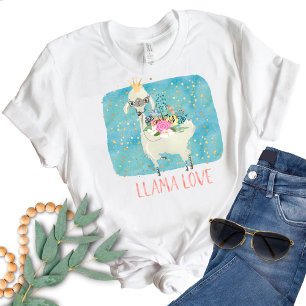 T-shirt Llama Love Crown Aquarelle Cute Kawaii Adorable