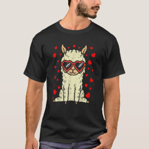 T-shirt Llama Lunettes de cœur Alapaca Mignon Saint-Valent