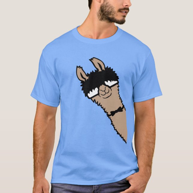 T-shirt Llama Nerd Cool Alpaca Peeking Sunglasses Bow Tie (Devant)