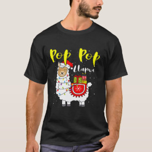 T-shirt Llama Pop Pop Lumières Chapeau de Père Noël Xmas P