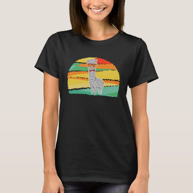 T-shirt Llama rainbow alpaca retro style animal  graphics (Devant)