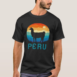 T-shirt Llama Rétro Machu Picchu Pérou Vintage Alpaga Nazc