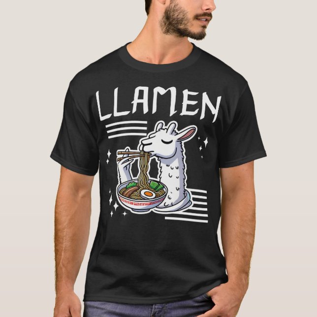 T-shirt Llamen Cute Llama Manger Ramen (Devant)