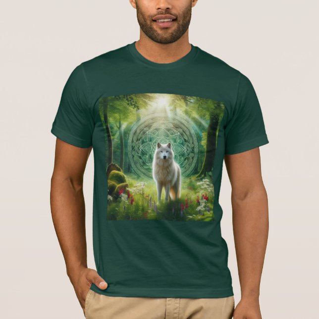 T-shirt Lobo Blanco Místico en Bosque Encantado (Devant)