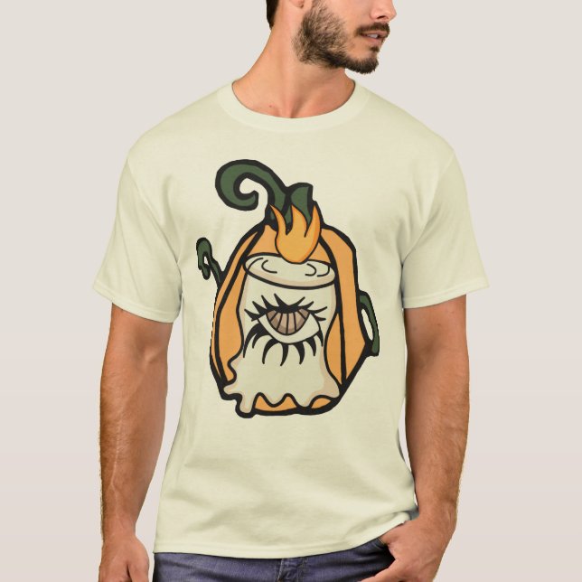 T-shirt L'oeil Éffrayant d'un Citrouille de Bois rétro (Devant)