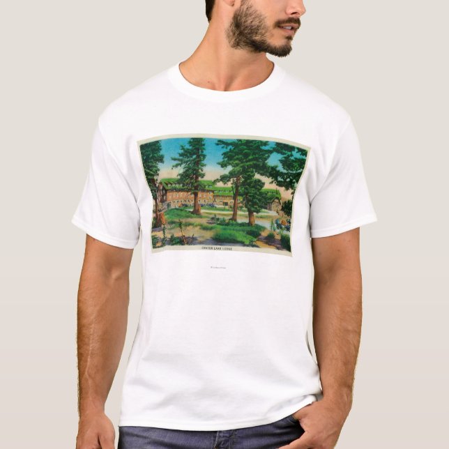 T-shirt Loge de lac crater et vieux lac PinesCrater, OU (Devant)