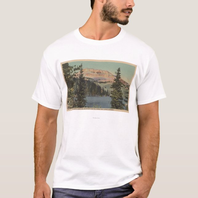 T-shirt Loge rouge, TA - vue de lac Beartooth et butte (Devant)