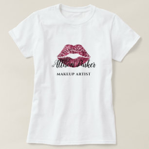 T-shirt Logo baiser pailleté rouge Nom d'ARTISTE MAQUILLEU