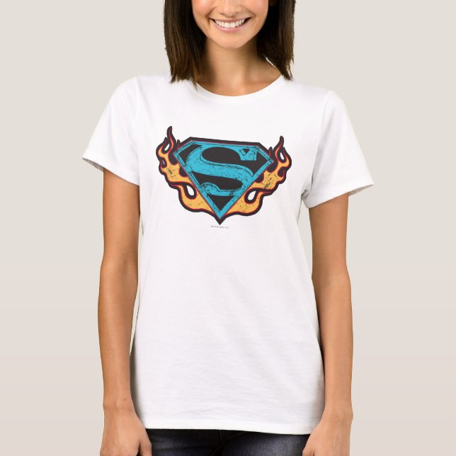 T-shirt Logo bleu super fille avec flammes (Devant)