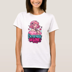 T-shirt Logo d'art de rue rose féminin – Je suis trop amou