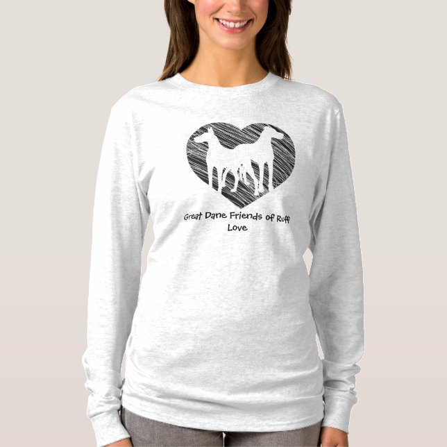 T-shirt Logo de coeur de griffonnage d'amis de great dane (Devant)