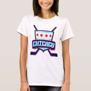 T-shirt Logo De Hockey Drapeau De Chicago Avec Impression
