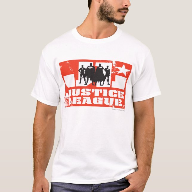 T-shirt Logo de la Ligue de Justice et silhouettes de cara (Devant)