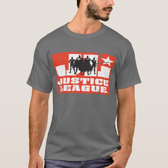 T-shirt Logo de la Ligue de Justice et silhouettes de cara (Devant)