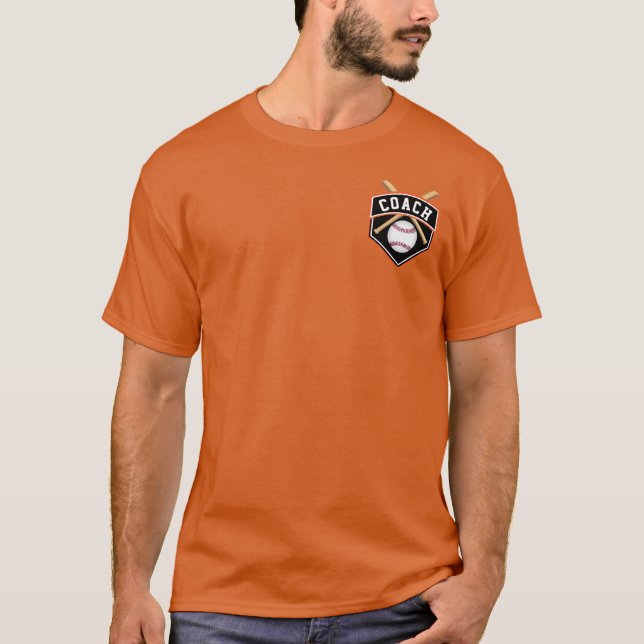 T-shirt Logo de l'entraîneur de baseball ⚾ en orange et no (Devant)
