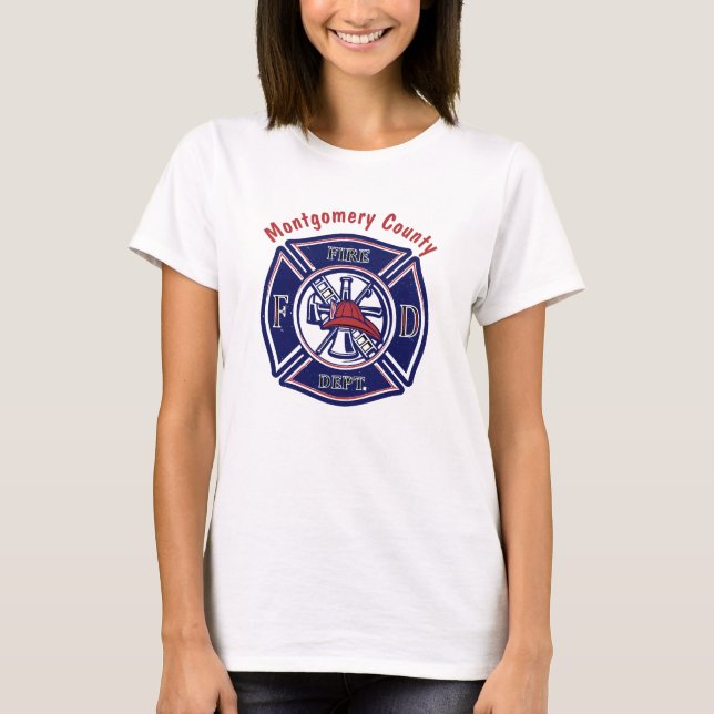 T-shirt Logo d'insigne de pompier bleu personnalisé (Devant)