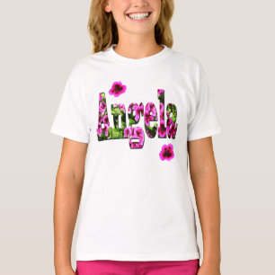 T-shirt Logo du nom d'Angela Florale rose,