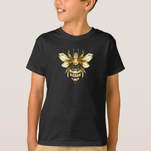 T-shirt Logo Faux Gold Foil Bee Polygonal sur Noir